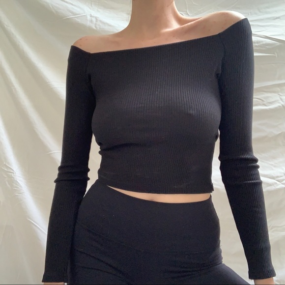 Black Ribbed Off the Shoulder Zara Long Sleeve - Picture 2 of 7